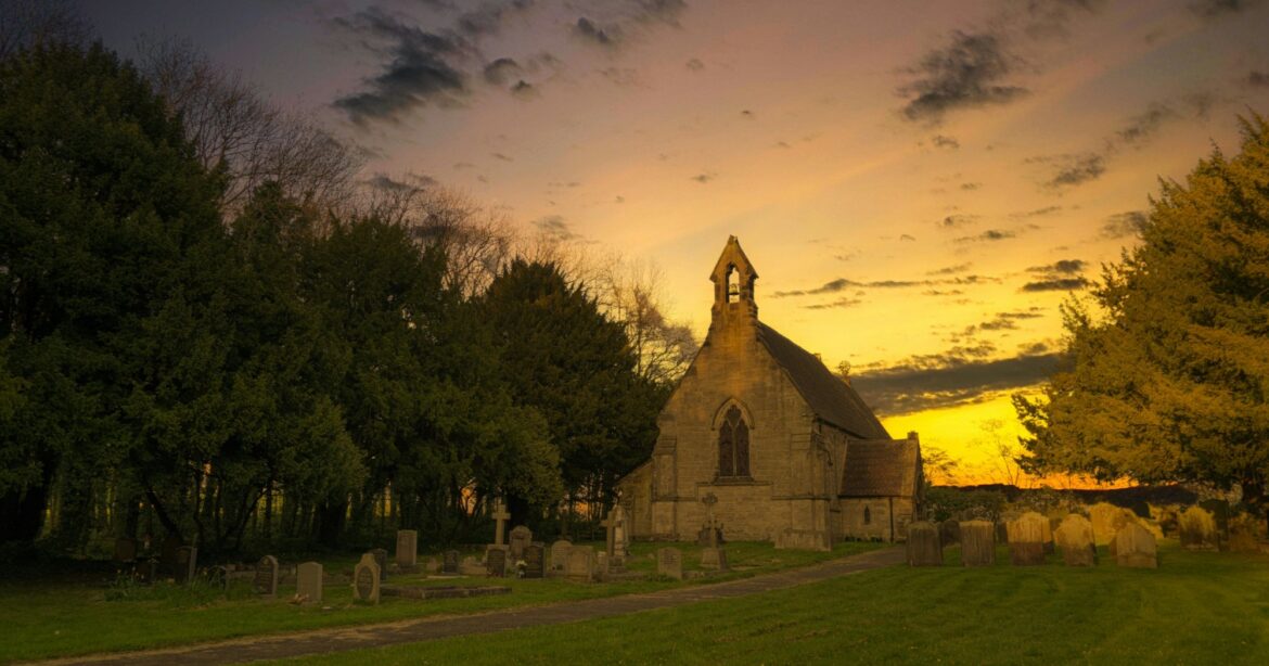 A view of a church building from its graveyard.